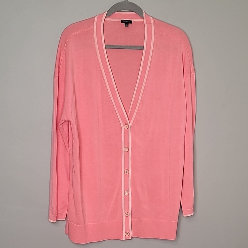 Talbots size XL Bubblegum Pink V-Neck Cardigan Button Front Sweater
